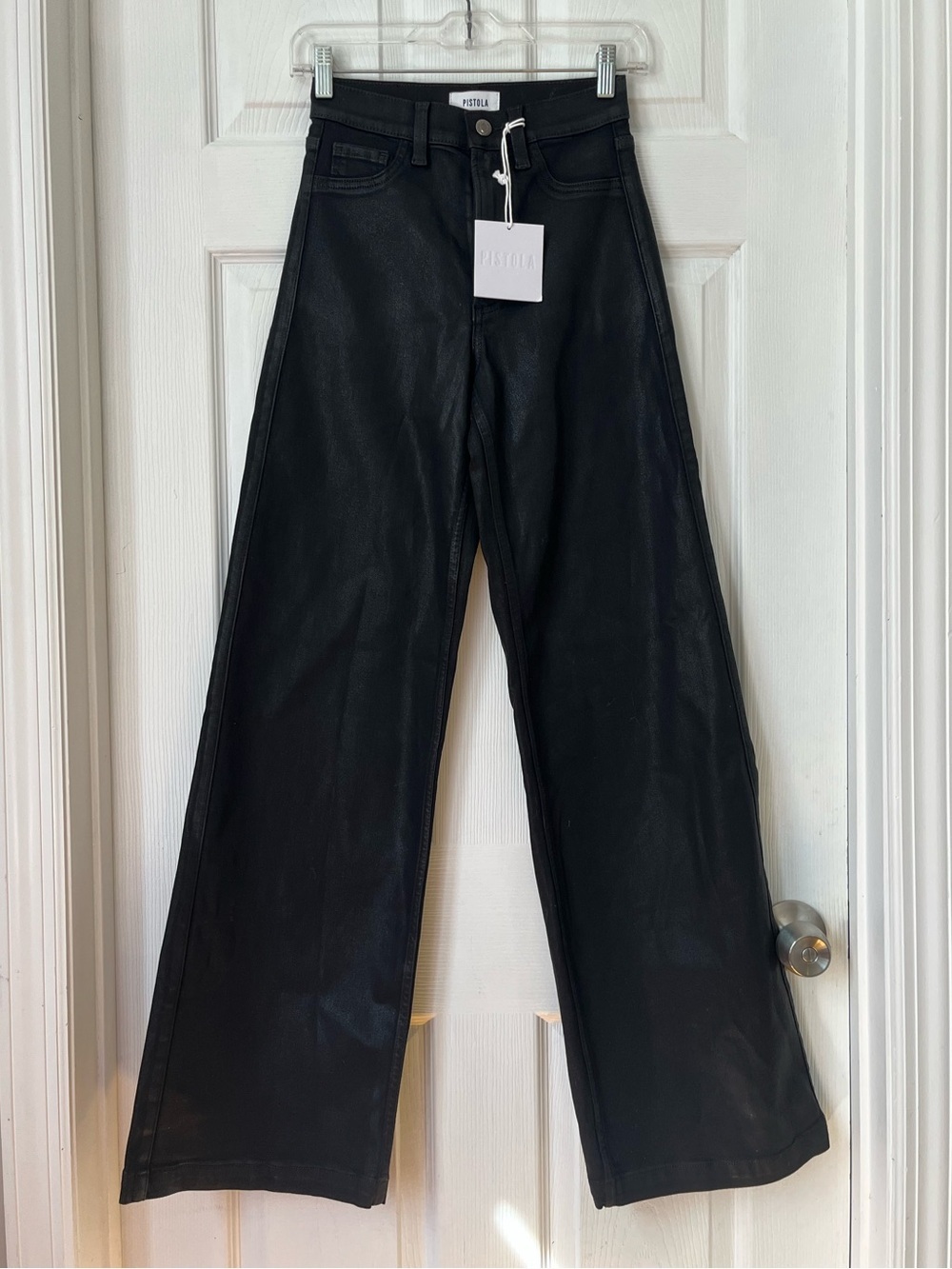 pistola Lana Black coated noir high rise ultra Wide-Leg Pants size 24 - Picture 5 of 12
